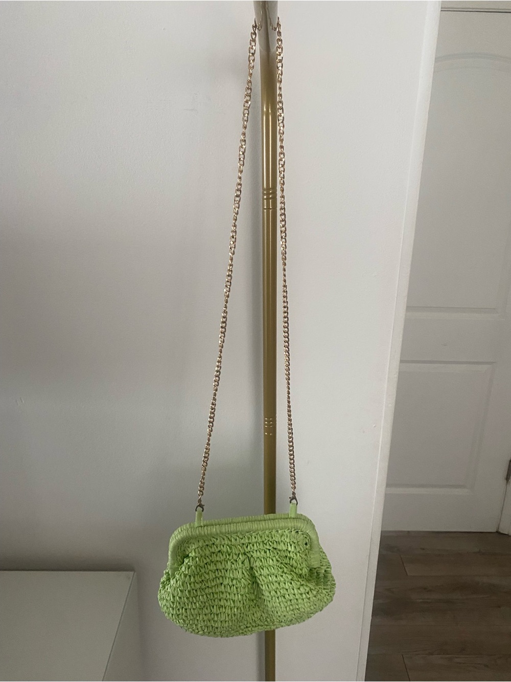Green Woven Crossbody Bag with Chain Strap